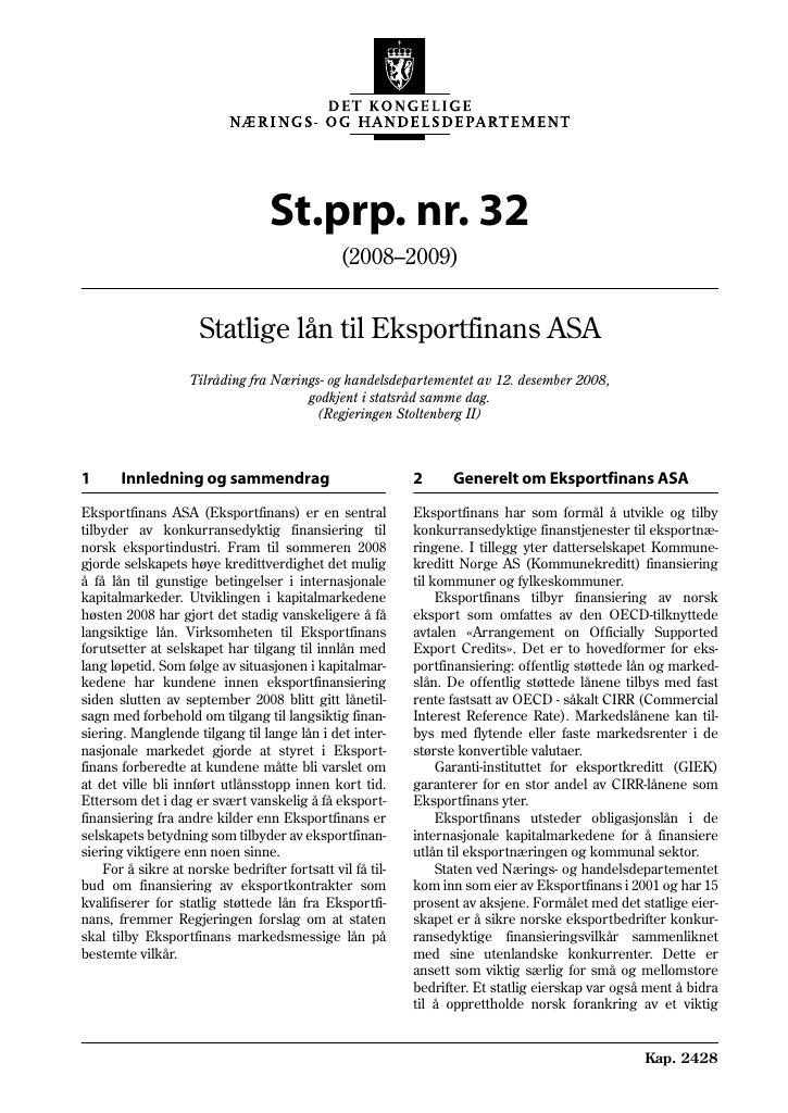 Forsiden av dokumentet St.prp. nr. 32 (2008-2009)