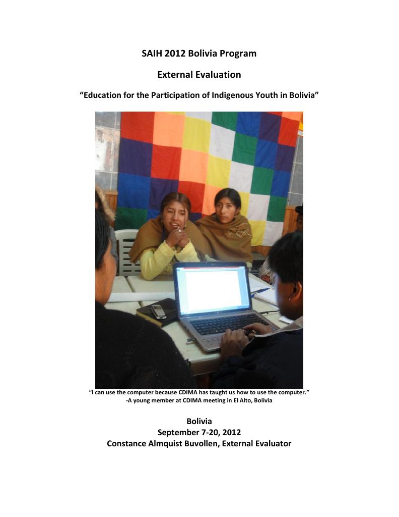 Forsiden av dokumentet Education for the Participation of Indigenous Youth in Bolivia