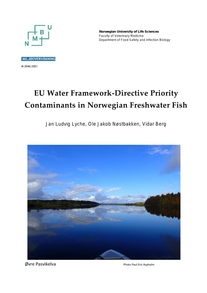 Forsiden av dokumentet EU water framework-directive priority contaminants in Norwegian freshwater fish