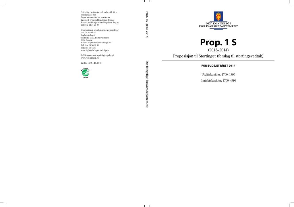 Forsiden av dokumentet Prop. 1 S (2013–2014)
