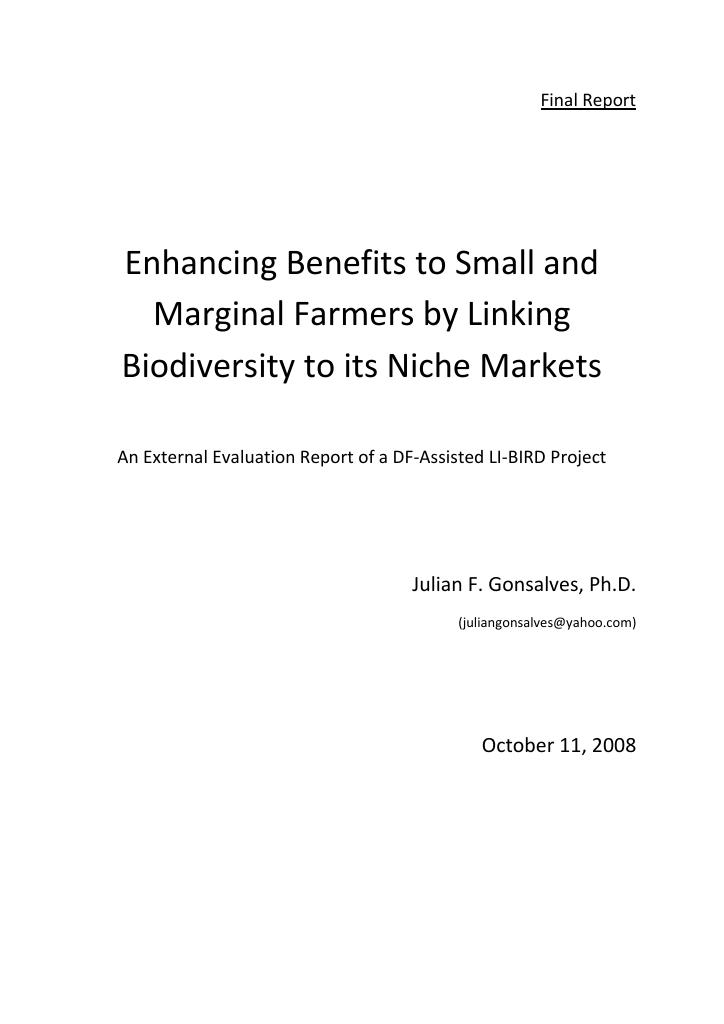 Forsiden av dokumentet Enhancing Benefits to Small and Marginal Farmers by Linking Biodiversity to its Niche Markets