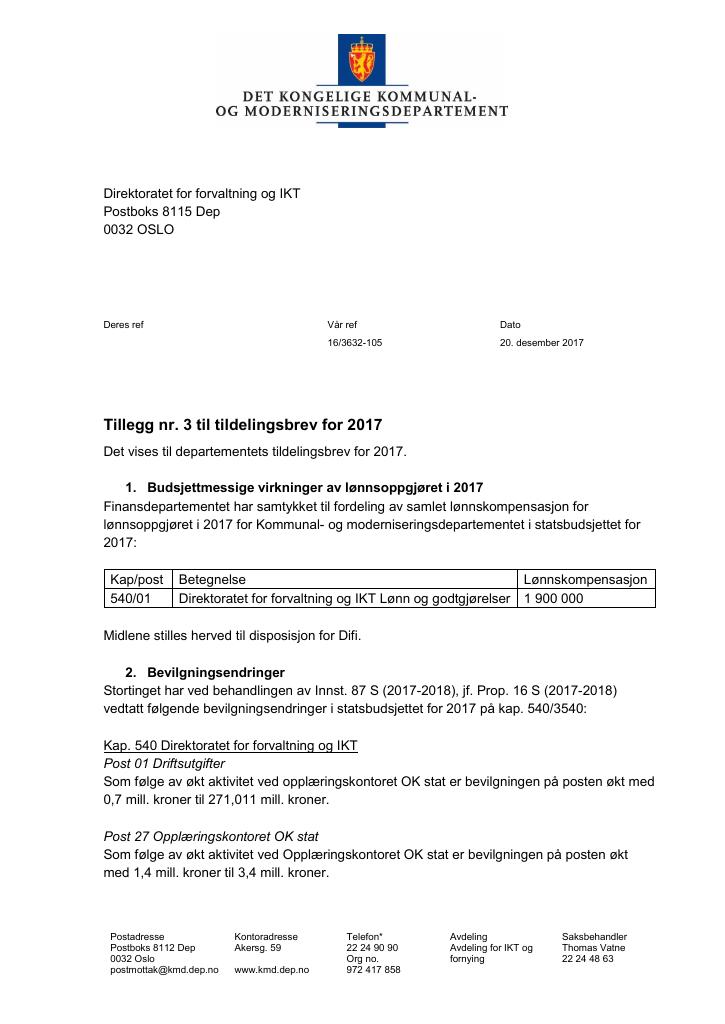 Forsiden av dokumentet tilleggsbrev nr. 3 (pdf)