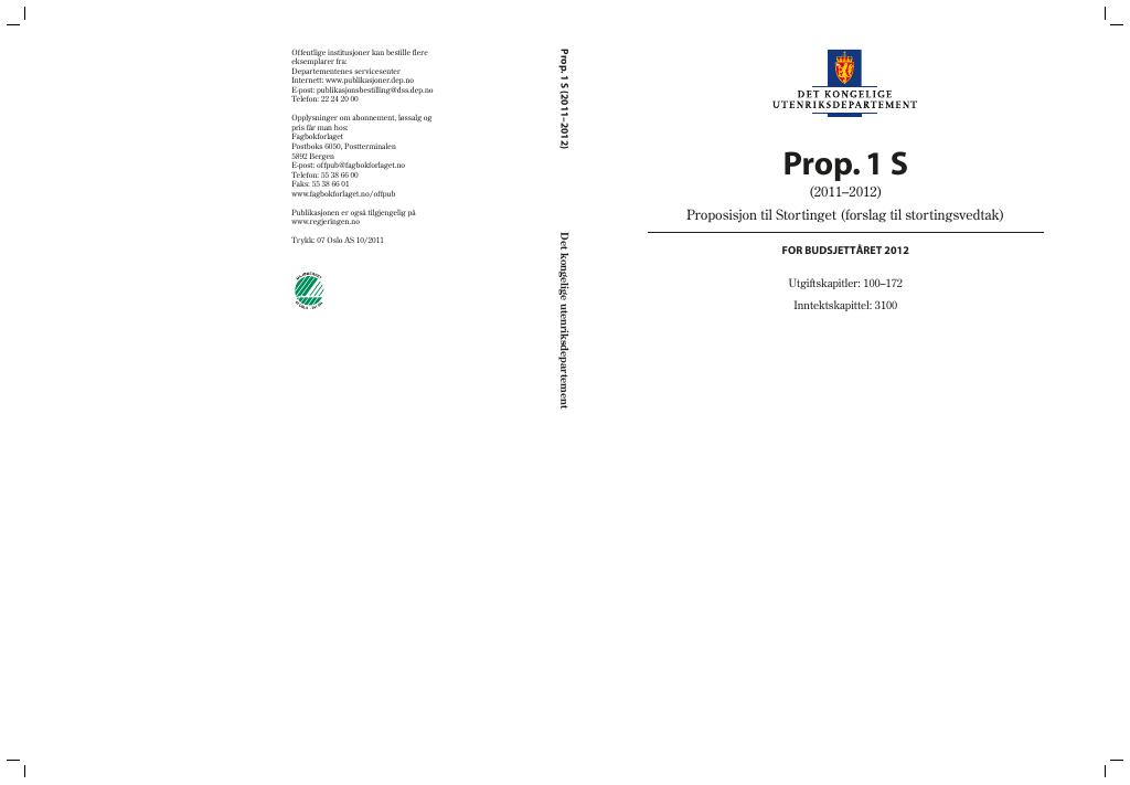 Forsiden av dokumentet Prop. 1 S (2011–2012)