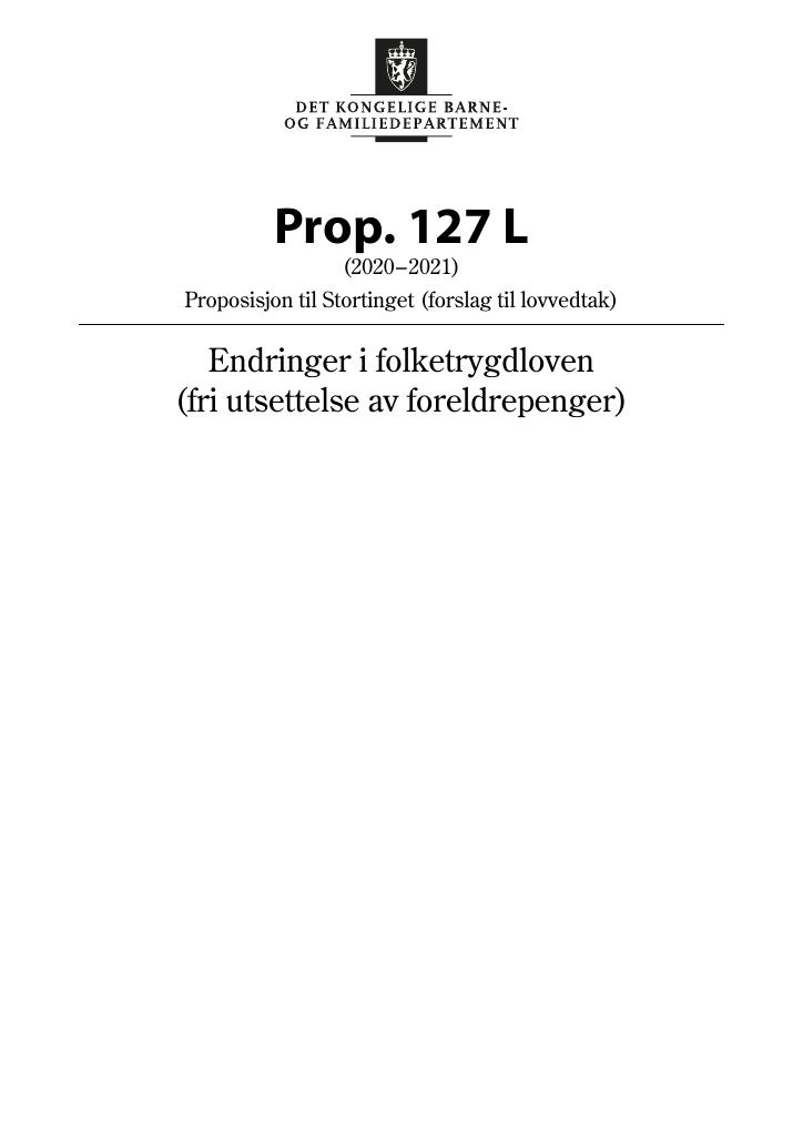 Forsiden av dokumentet Prop. 127 L (2020–2021)