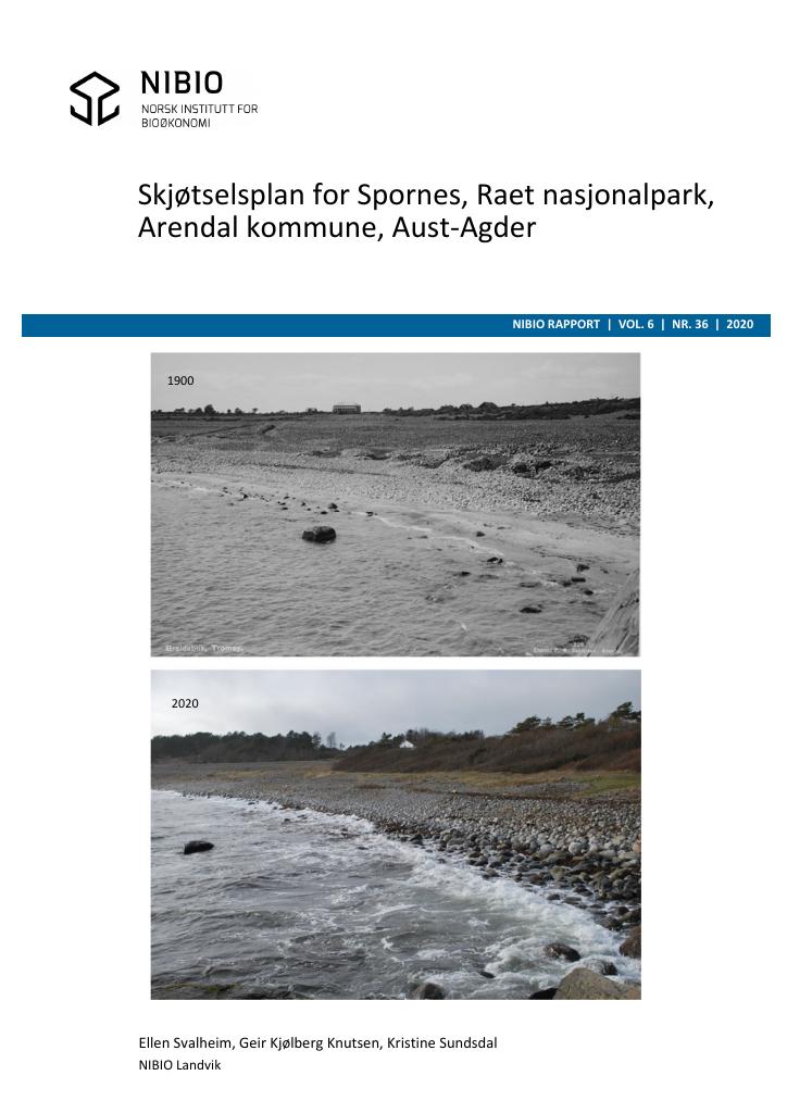 Forsiden av dokumentet Skjøtselsplan for Spornes, Raet nasjonalpark, Arendal kommune, Aust-Agder