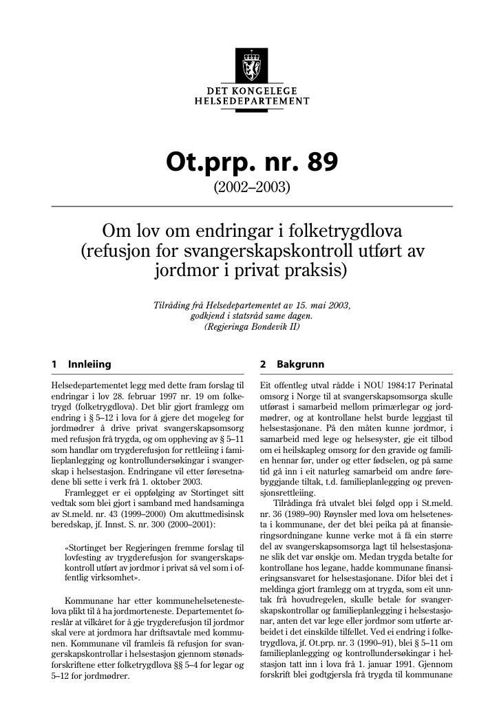 Forsiden av dokumentet Ot.prp. nr. 89 (2002-2003)