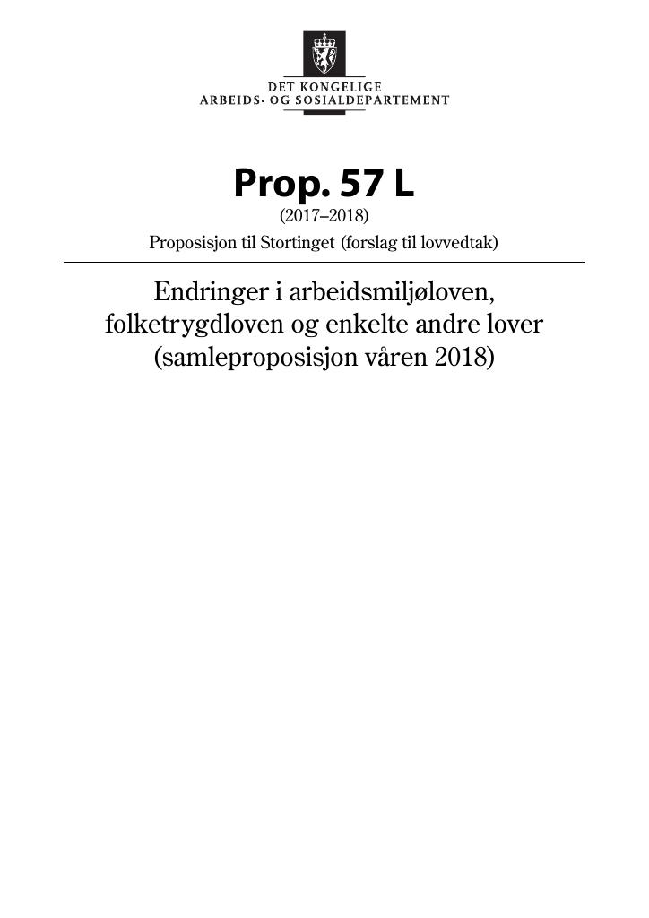 Forsiden av dokumentet Prop. 57 L (2017–2018)