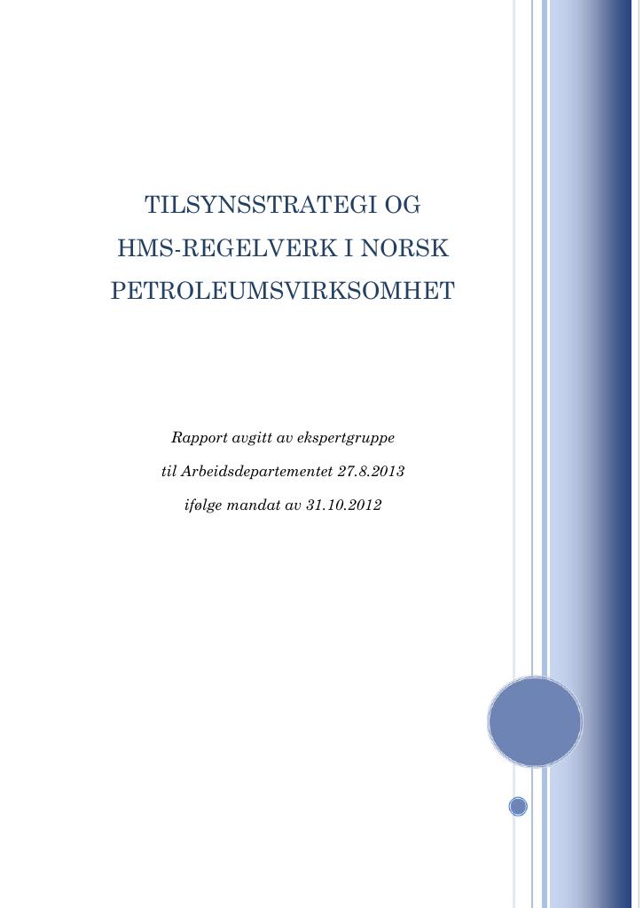 Forsiden av dokumentet Gjennomgang av HMS-regelverket i petroleumsvirksomheten