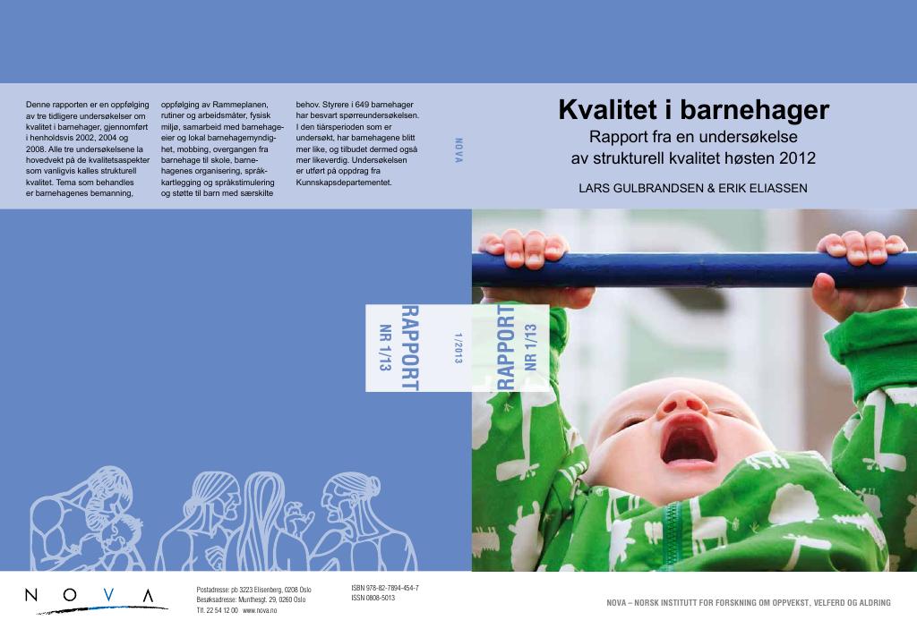 Forsiden av dokumentet Kvalitet i barnehager