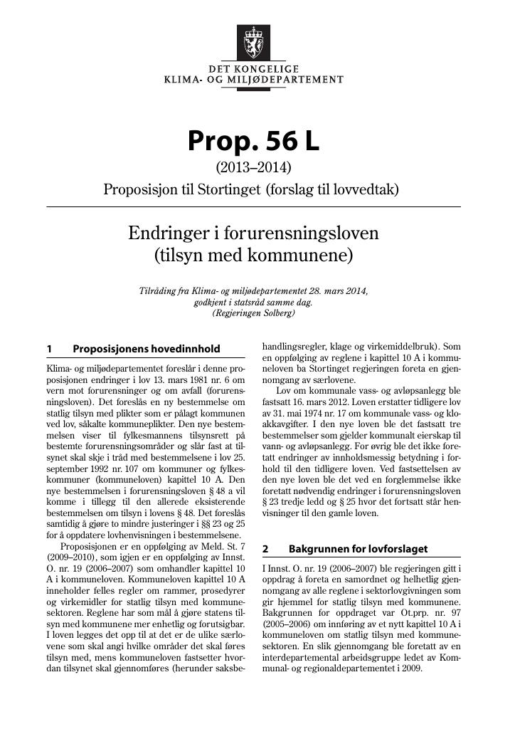 Forsiden av dokumentet Prop. 56 L (2013–2014)