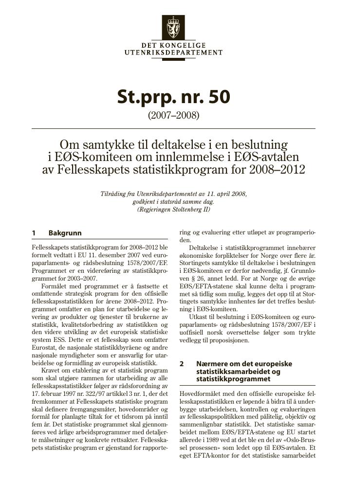 Forsiden av dokumentet St.prp. nr. 50 (2007-2008)