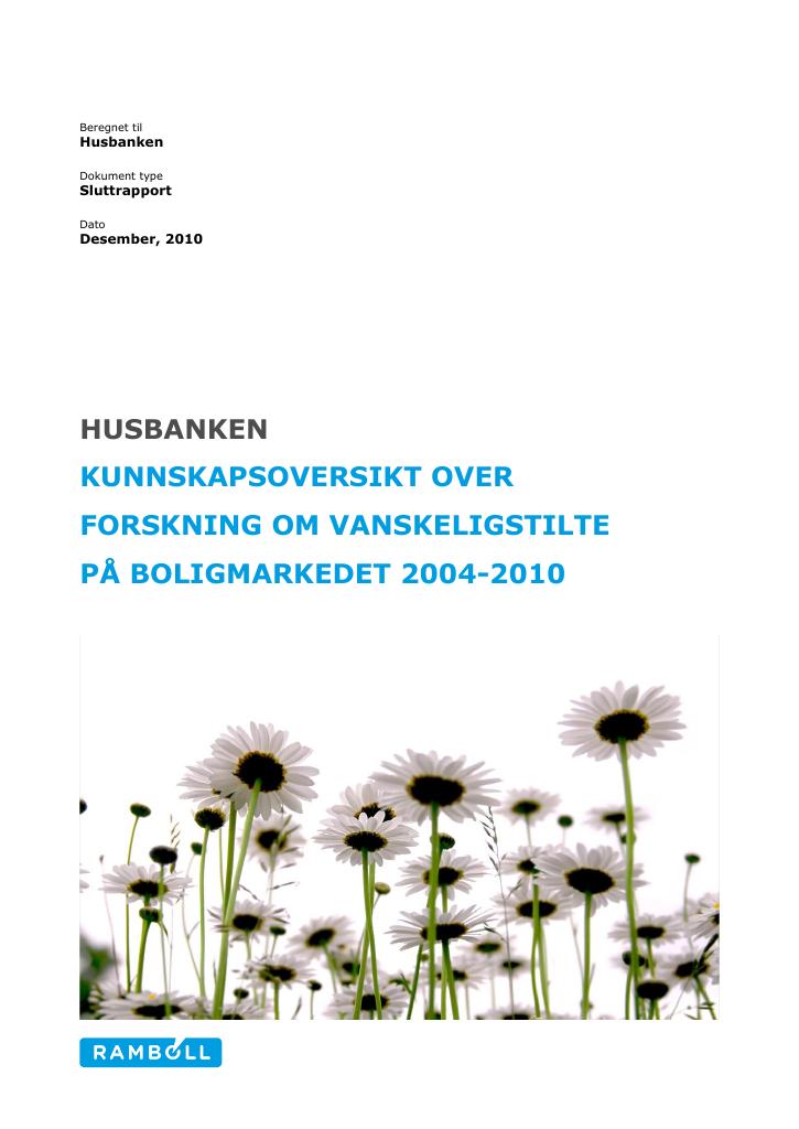 Forsiden av dokumentet Kunnskapsoversikt over forskning om vanskeligstilte på boligmarkedet 2004-2010