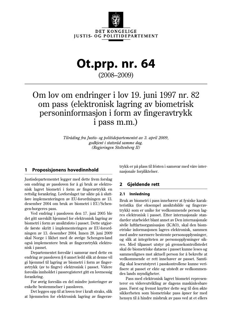 Forsiden av dokumentet Ot.prp. nr. 64 (2008-2009)