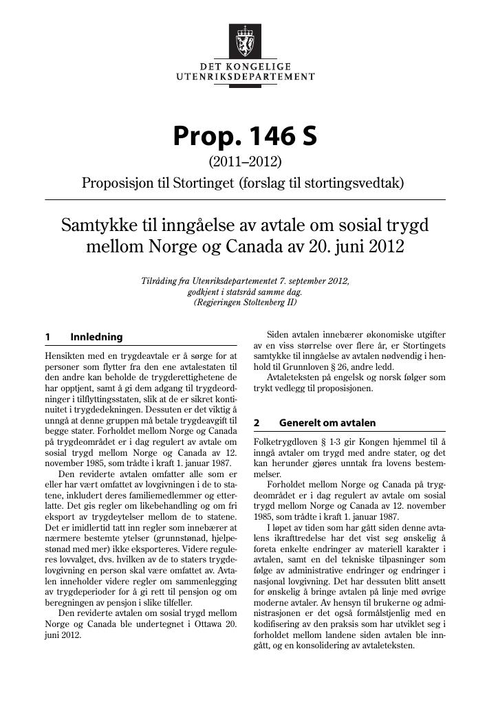 Forsiden av dokumentet Prop. 146 S (2011–2012)