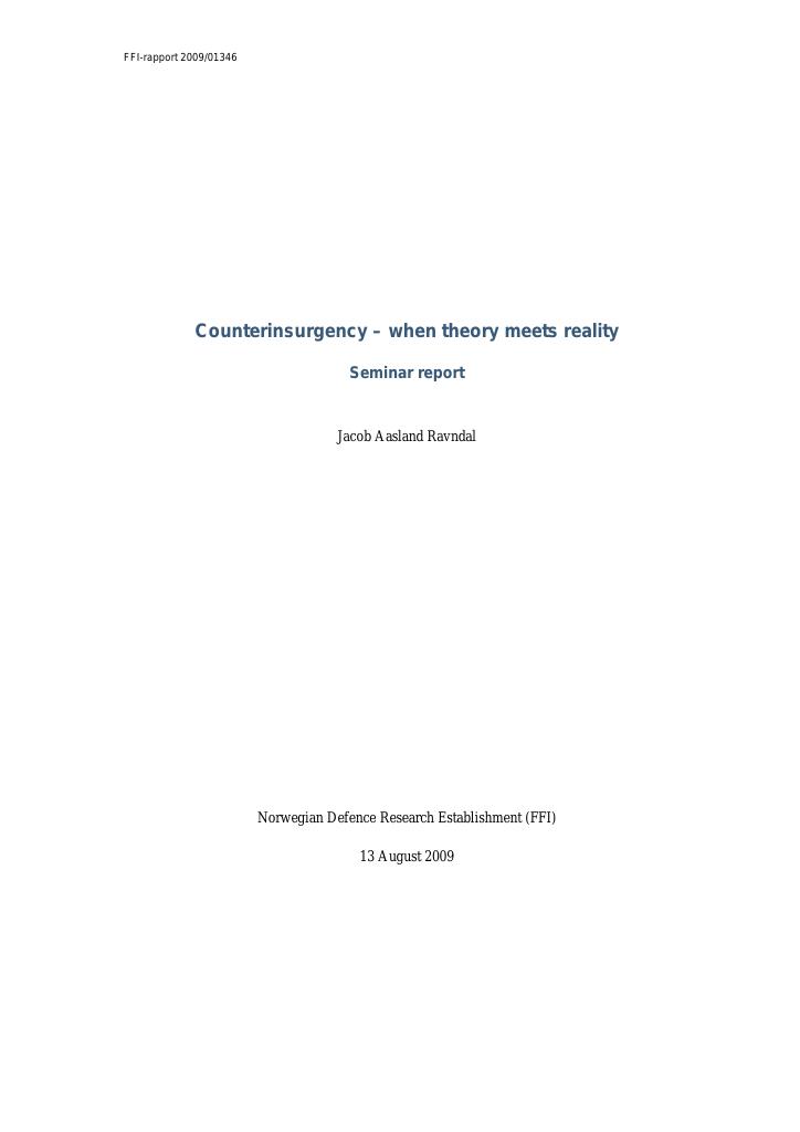 Forsiden av dokumentet Counterinsurgency - when theory meets reality - seminar report