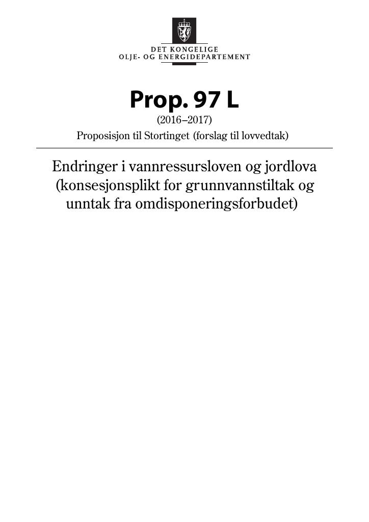 Forsiden av dokumentet Prop. 97 L (2016–2017)