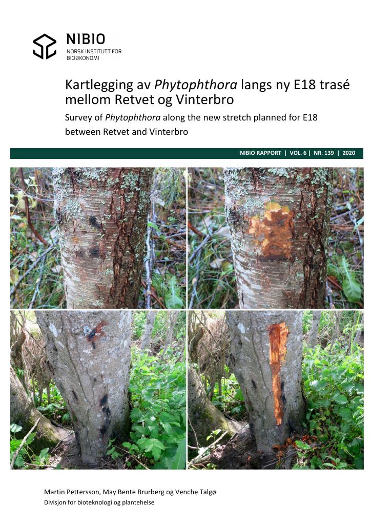 Forsiden av dokumentet Kartlegging av Phytophthora langs ny E18 trasé mellom Retvet og Vinterbro