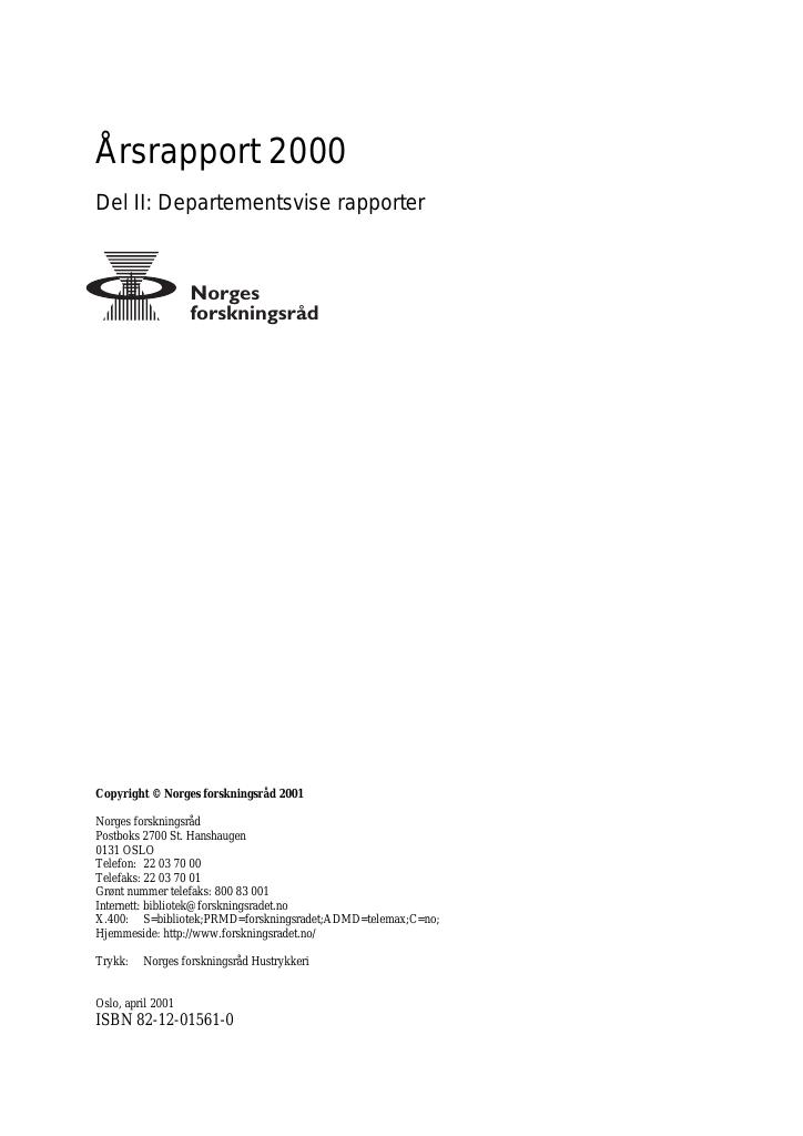 Forsiden av dokumentet Årsrapport Norges forskningsråd 2000
