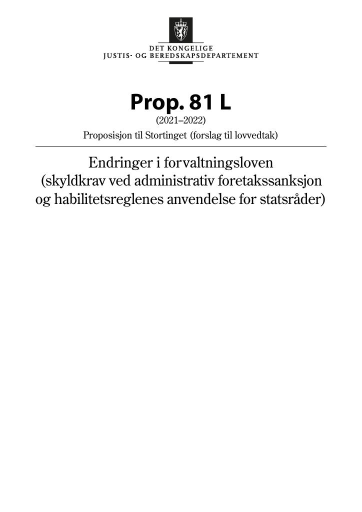 Forsiden av dokumentet Prop. 81 L (2021–2022)