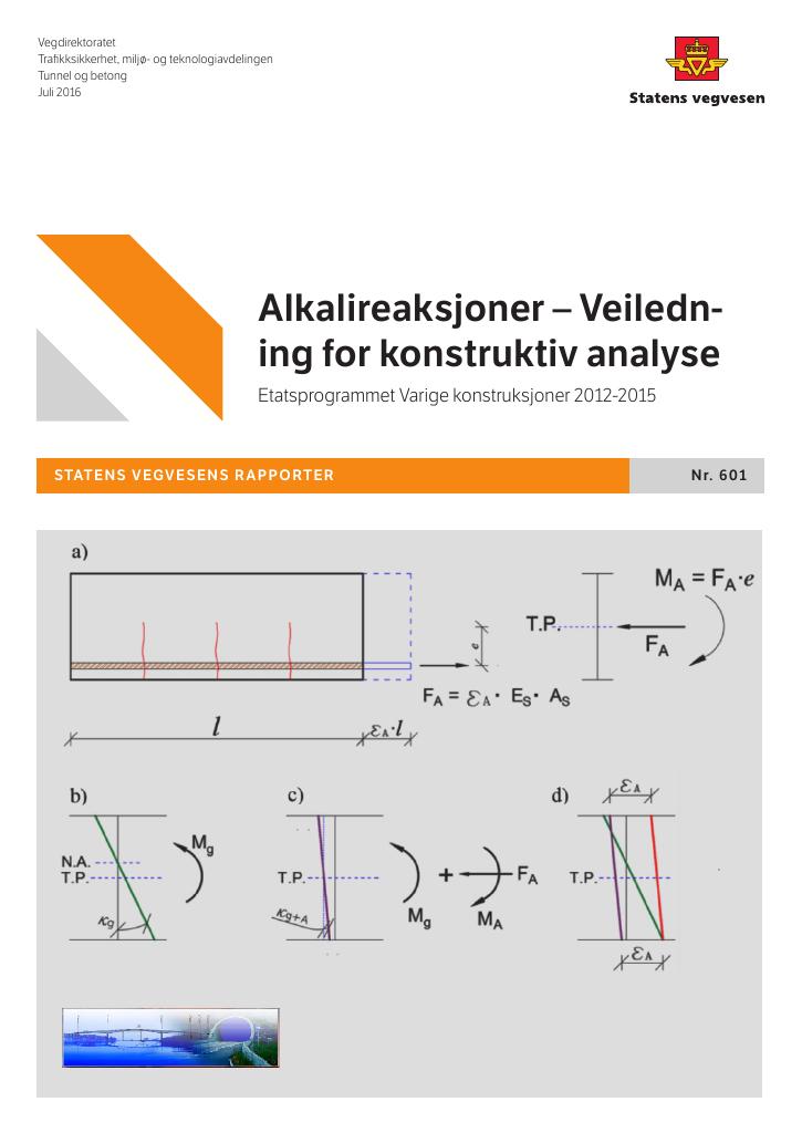 Forsiden av dokumentet Alkalireaksjoner – Veiledning for konstruktiv analyse : Etatsprogrammet Varige konstruksjoner 2012-2015