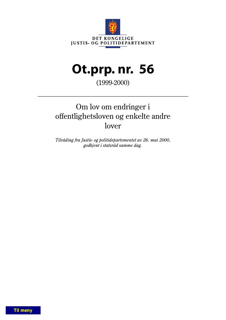 Forsiden av dokumentet Ot.prp. nr. 56 (1999-2000)