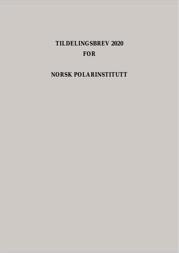 Forsiden av dokumentet Tildelingsbrev Norsk polarinstitutt 2020