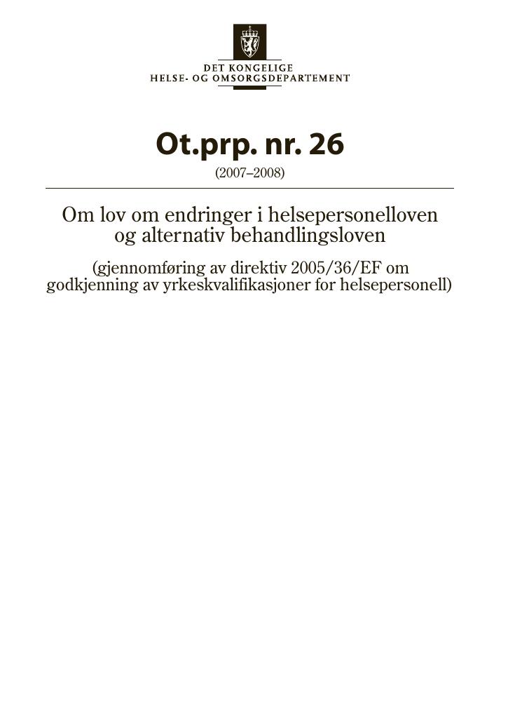 Forsiden av dokumentet Ot.prp. nr. 26 (2007-2008)