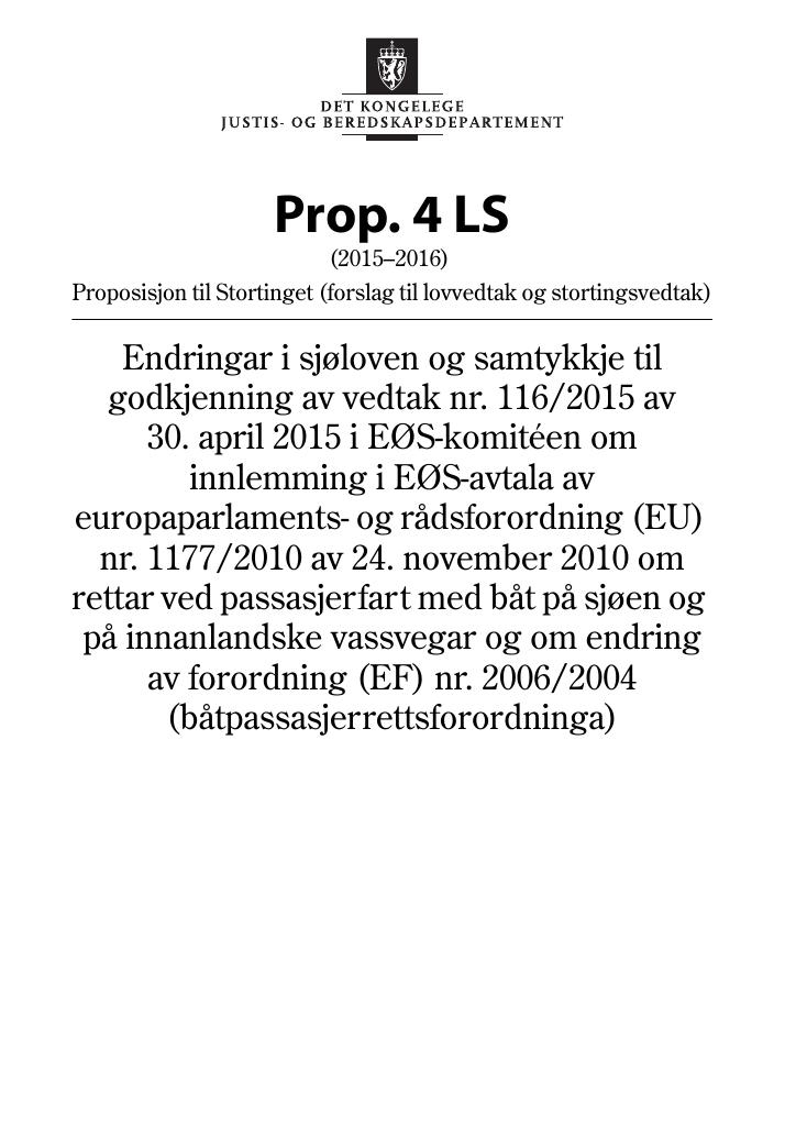 Forsiden av dokumentet Prop. 4 LS (2015–2016)