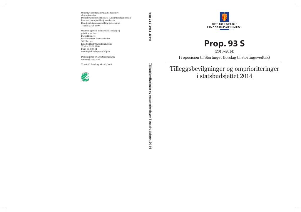 Forsiden av dokumentet Prop. 93 S (2013–2014)