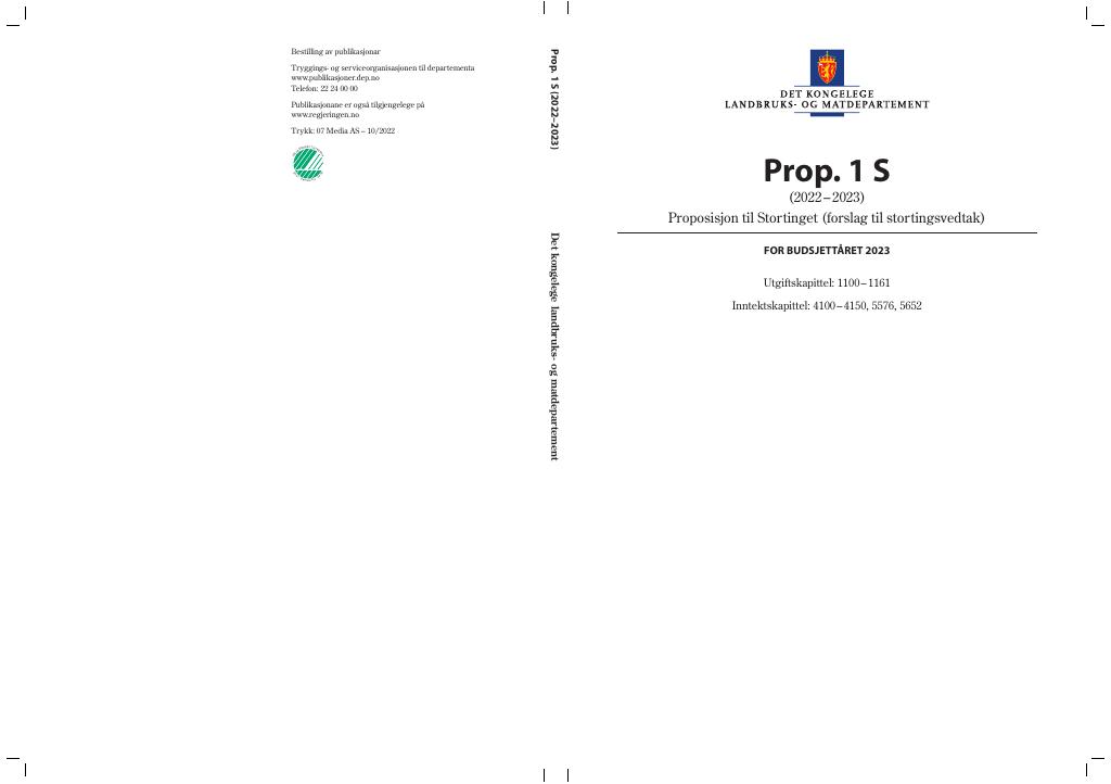 Forsiden av dokumentet Prop. 1 S (2022–2023)