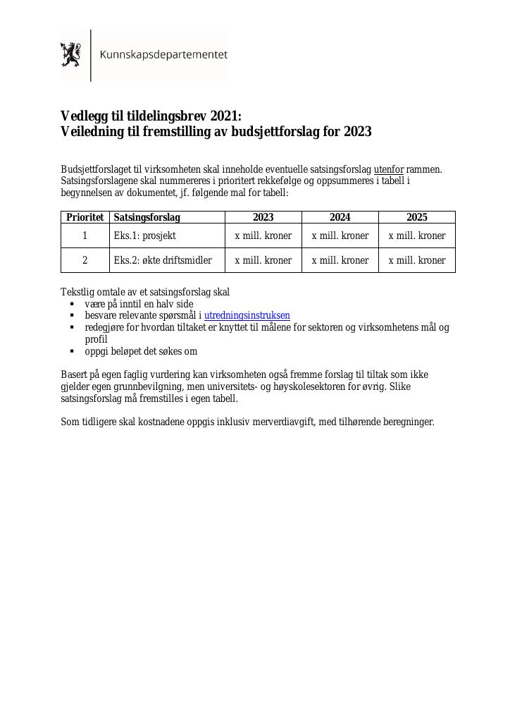 Forsiden av dokumentet Veiledning til fremstilling av budsjettforslag for 2023