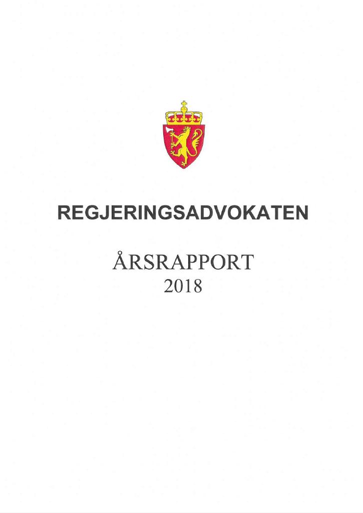 Forsiden av dokumentet Årsrapport Regjeringsadvokatens 2018