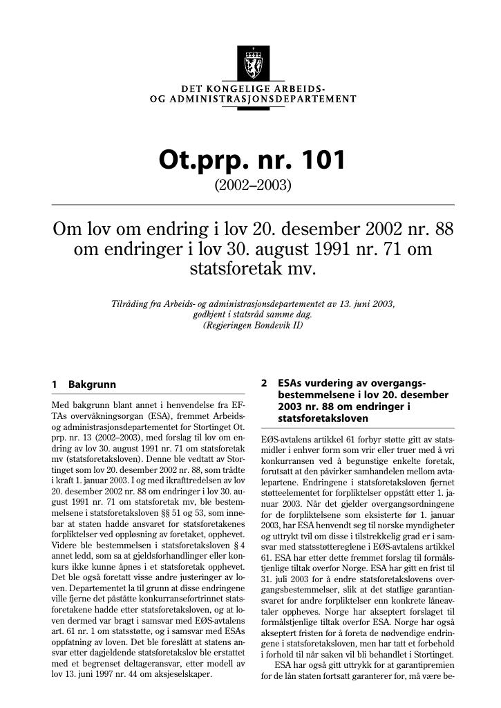 Forsiden av dokumentet Ot.prp. nr. 101 (2002-2003)