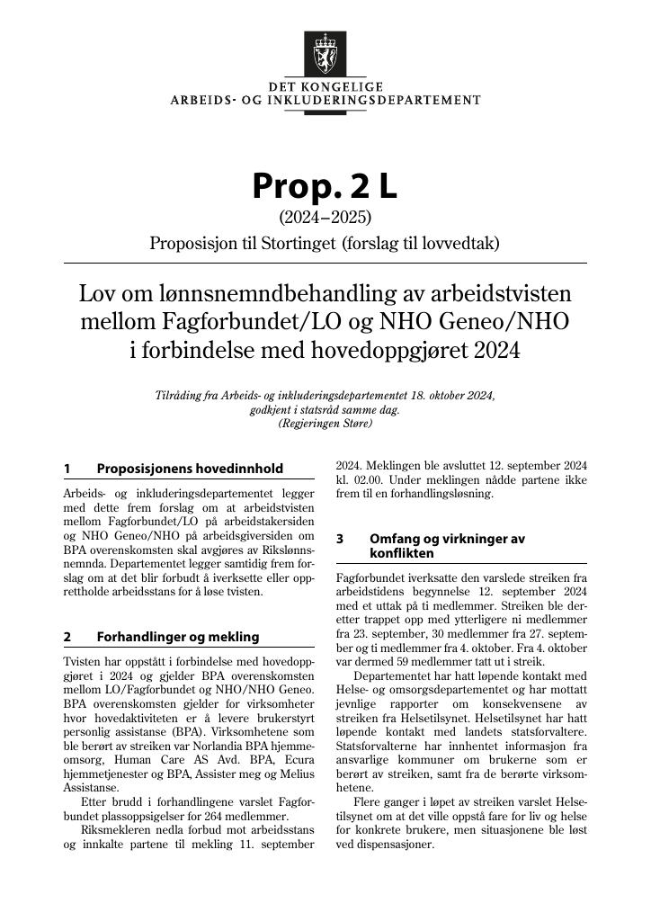 Forsiden av dokumentet Prop. 2 L (2024–2025)