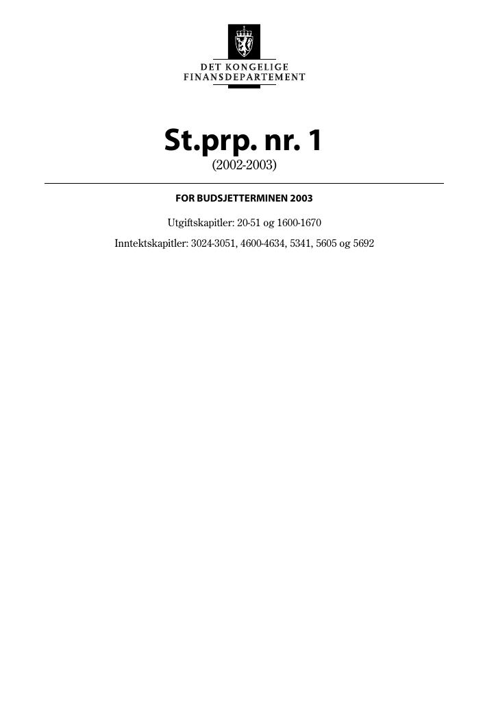 Forsiden av dokumentet St.prp. nr. 1 (2002-2003)