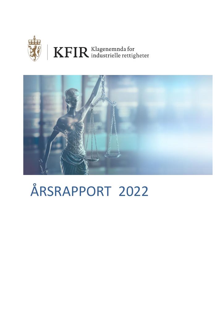 Forsiden av dokumentet Årsrapport Klagenemnda for industrielle rettigheter 2022