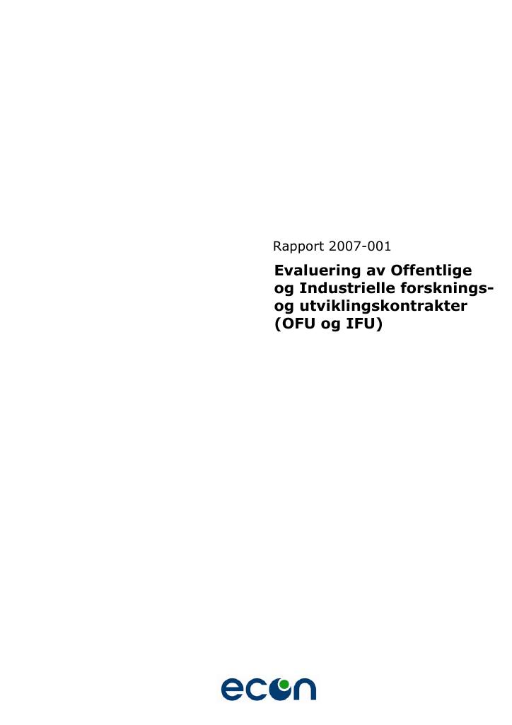 Forsiden av dokumentet Evaluering av Offentlige og Industrielle forsknings- og utviklingskontrakter