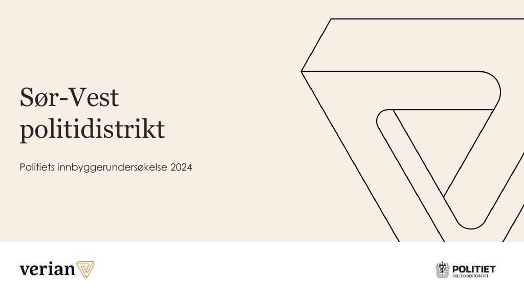 Forsiden av dokumentet Politiets innbyggerundersøkelse Sør-Vest politidistrikt 2024