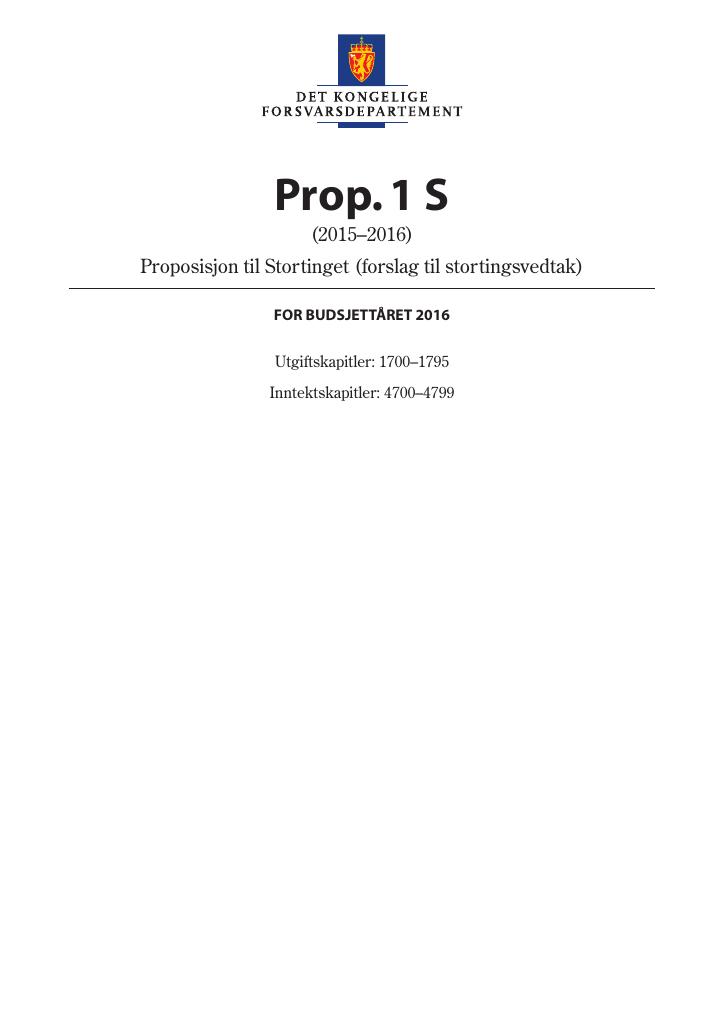 Forsiden av dokumentet Prop. 1 S (2015–2016)