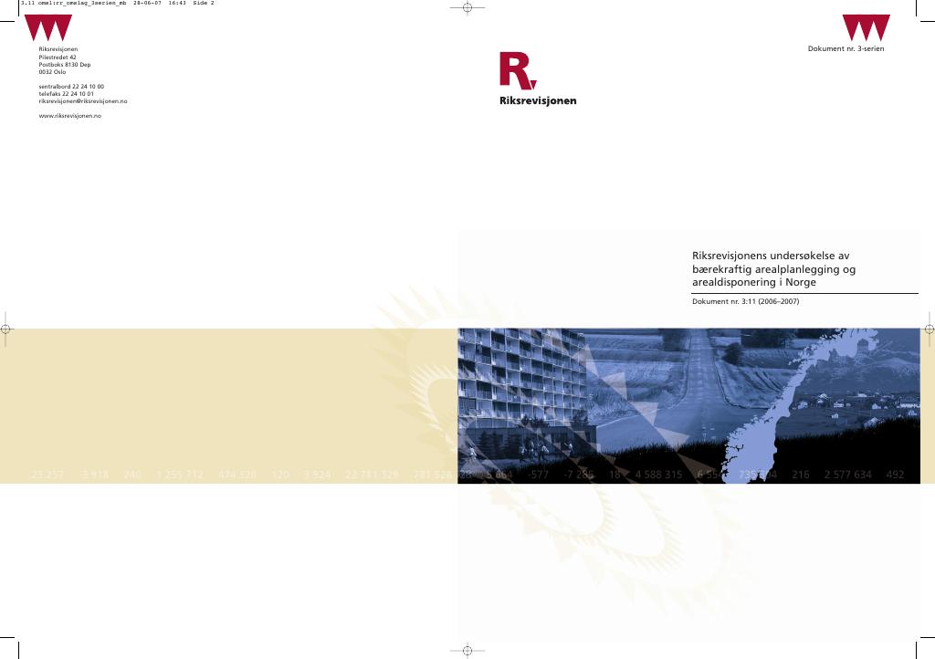 Forsiden av dokumentet Riksrevisjonens undersøkelse av bærekraftig arealplanlegging og arealdisponering i Norge