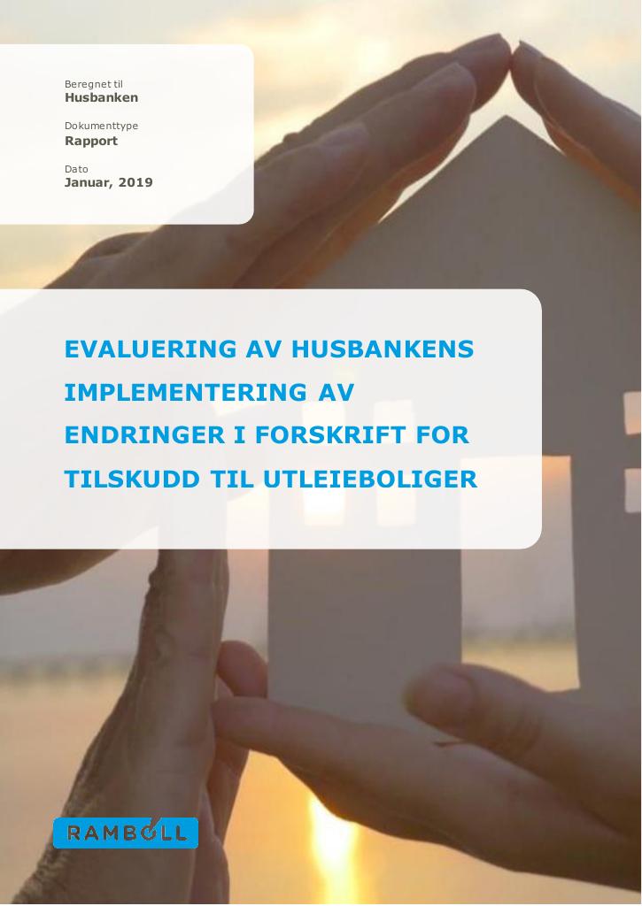 Forsiden av dokumentet Evaluering av Husbankens implementering av endringer i forskrift for tilsudd til uteieboliger