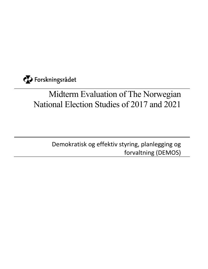 Forsiden av dokumentet Midterm Evaluation of The Norwegian National Election Studies of 2017 and 2021