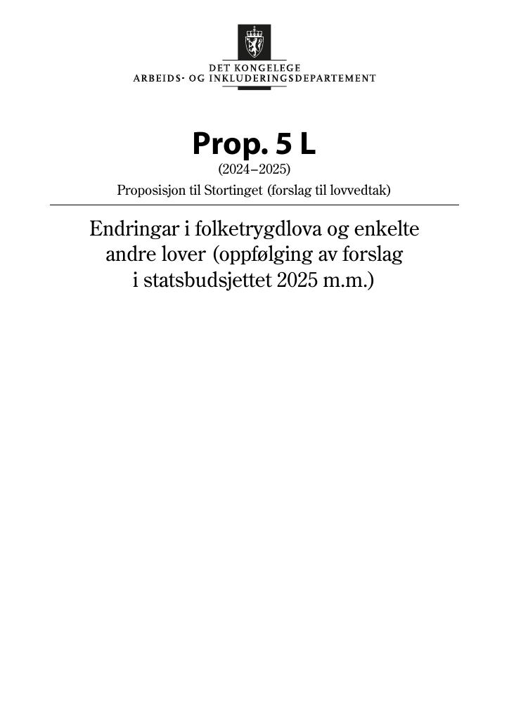 Forsiden av dokumentet Prop. 5 L (2024–2025)