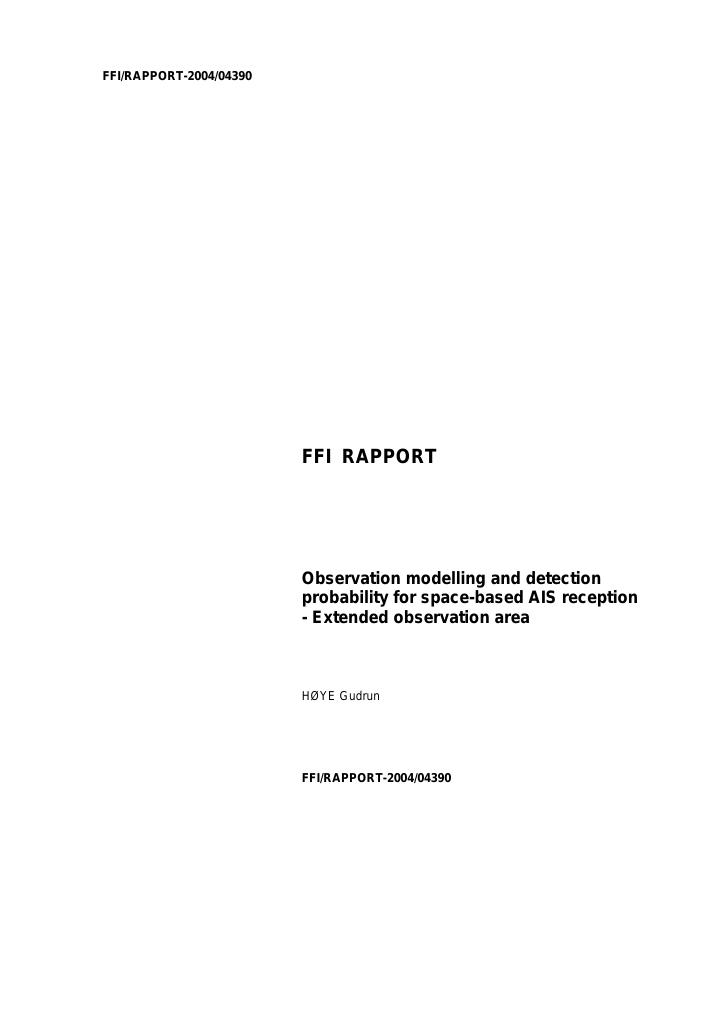 Forsiden av dokumentet Observation modelling and detection probability for space-based AIS reception - extended observation area