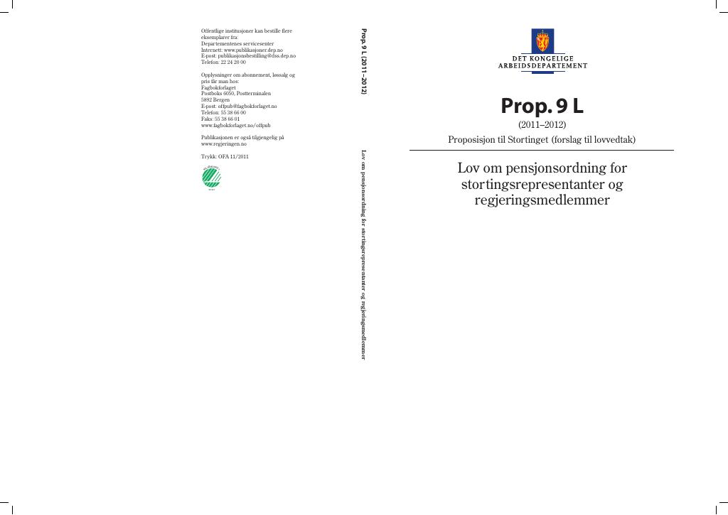 Forsiden av dokumentet Prop. 9 L (2011–2012)