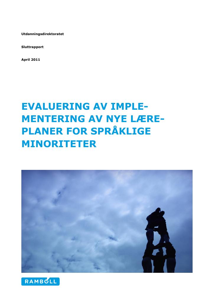 Forsiden av dokumentet Evaluering av implementering av nye læreplaner for språklige minoriteter