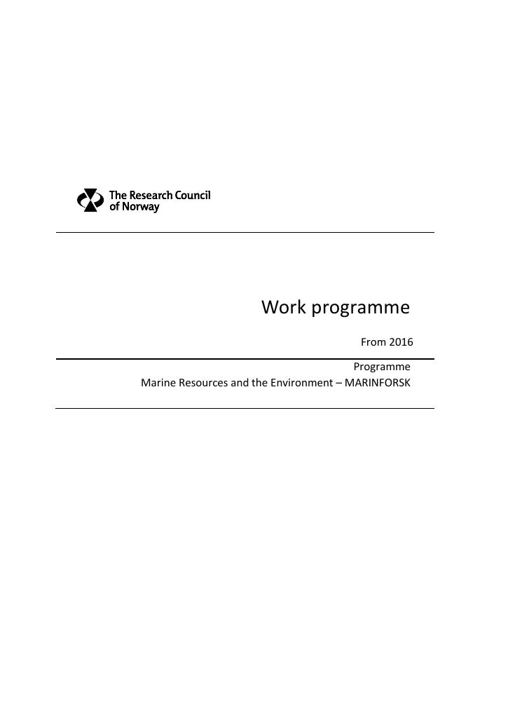 Forsiden av dokumentet Work programme.