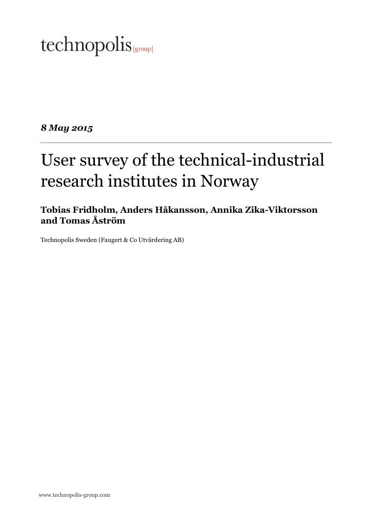 Forsiden av dokumentet User-survey of the technical-industrial research institutes in Norway