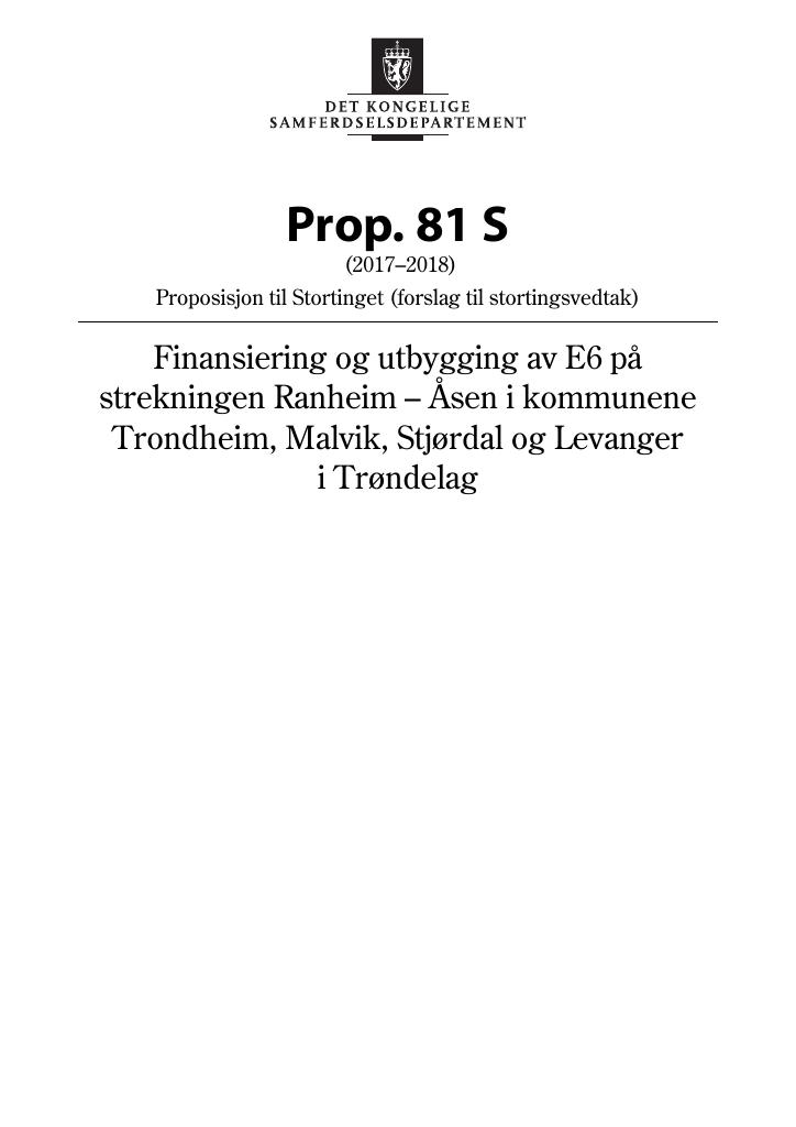 Forsiden av dokumentet Prop. 81 S (2017–2018)