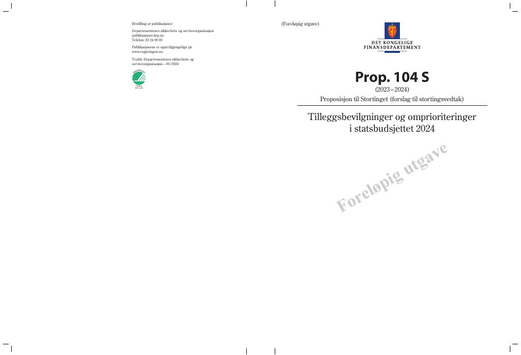 Forsiden av dokumentet Prop. 104 S (2023–2024)